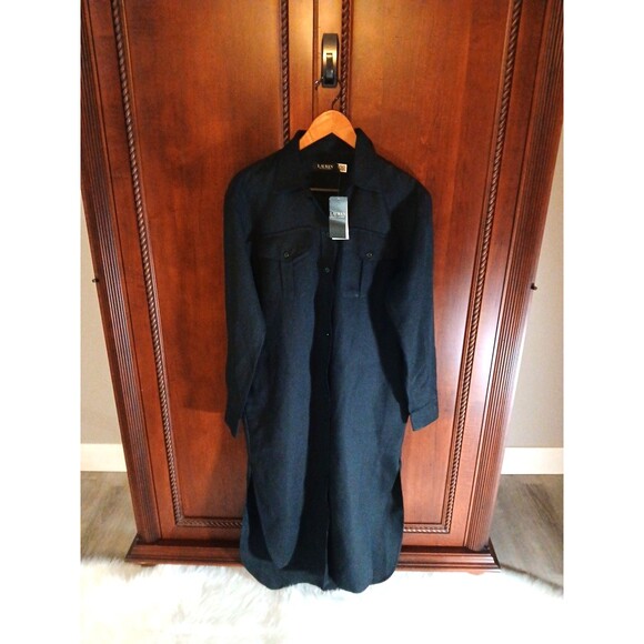 NWT Lauren Ralph Lauren Women's Size 4 Linen Blend Black Maxi Shirt Dress - Picture 1 of 12